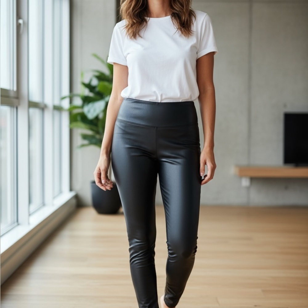 Sleek Black Faux Leather Leggings with stretch